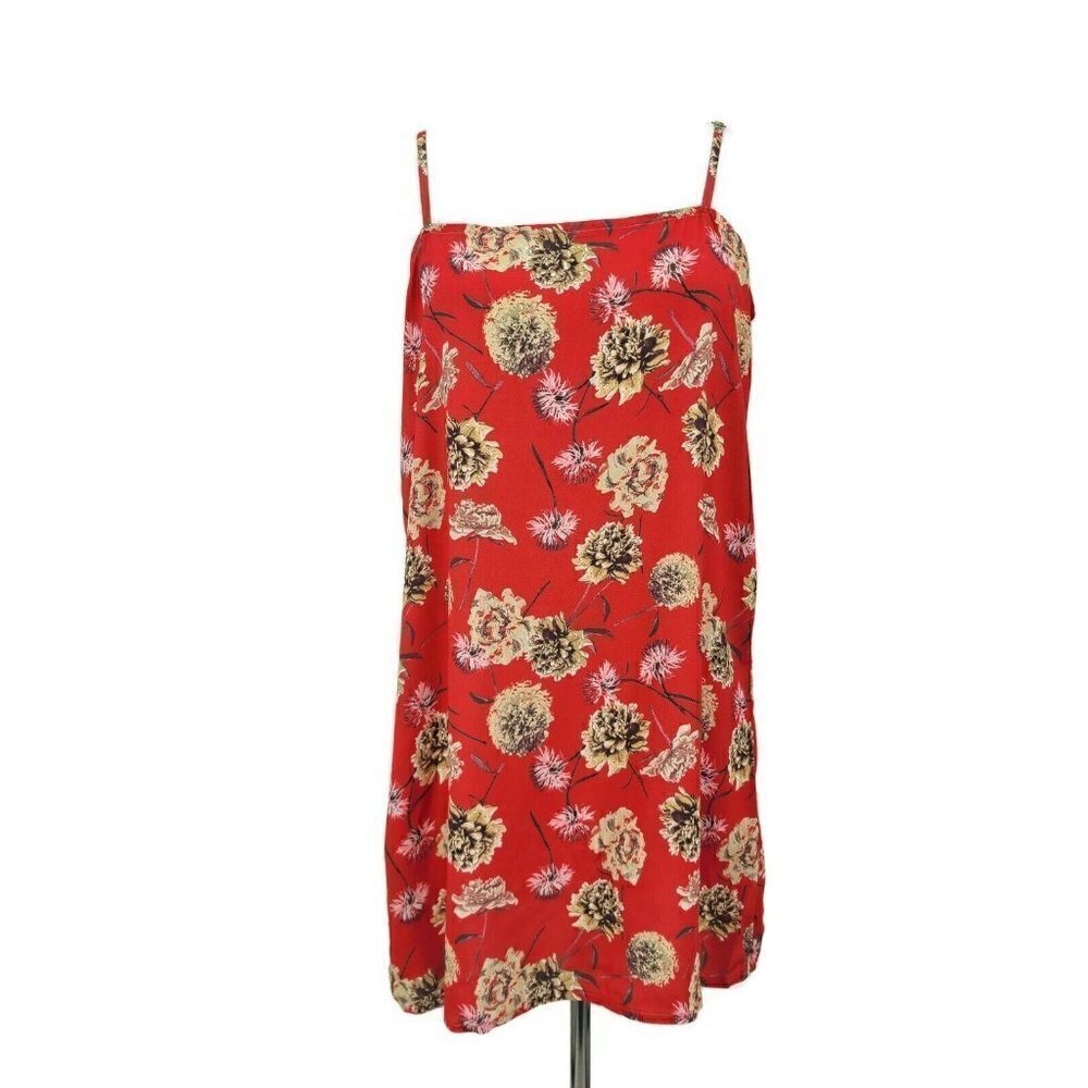 New Flynn Skye Molly Mini Slip Dress Womens Large Red Floral Fireworks Print